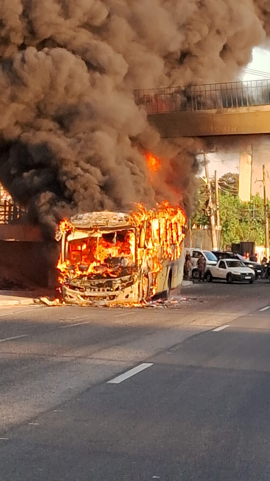 Imagem ilustrativa da imagem Incêndio em ônibus interdita pista na BR-040, em Duque de Caxias