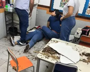 Imagem ilustrativa da imagem Professora cai de uma sala a outra após teto de escola desabar