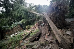 Imagem ilustrativa da imagem Árvore derruba muro após forte temporal em Niterói