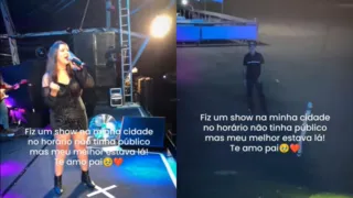 Imagem ilustrativa da imagem Cantora faz show só com o pai na plateia e emociona web; vídeo