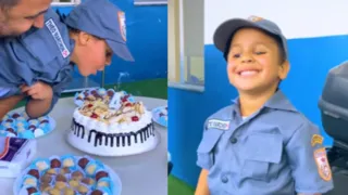 Imagem ilustrativa da imagem Menino ganha festa de 4 anos no batalhão da PM em Niterói; vídeo