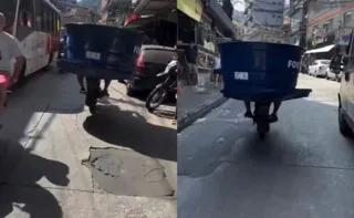 Imagem ilustrativa da imagem Vídeo: mototaxista se arrisca levando caixa d'água na garupa no Rio
