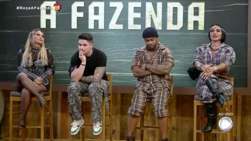 Cezar Black, Kally Fonseca, Kamila Simioni e Lucas Souza foram parar no banquinho de roceiros