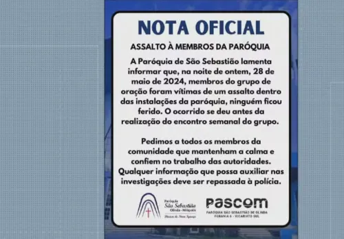 Igreja emitiu comunicado sobre a ação criminosa