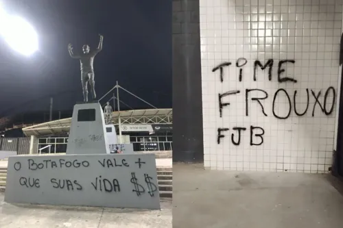 Setor Oeste do Estádio Nilton Santos foi pichado em forma de protesto dos torcedores do Botafogo