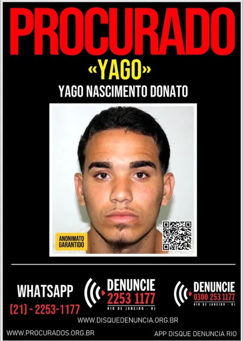 O Disque Denúncia divulgou um cartaz pedindo informações sobre o paradeiro de Yago Nascimento Donato, de 23 anos