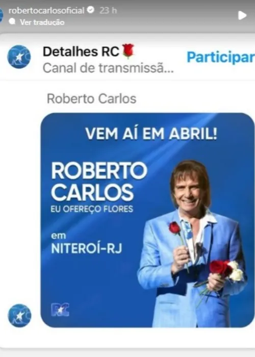 Roberto Carlos fará shows em Niterói em abril