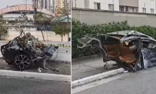 Imagem ilustrativa da imagem Carro parte em dois ao bater em poste e uma pessoa morre em SP