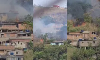 Imagem ilustrativa da imagem Incêndio quase atinge casas e causa correria em Niterói; vídeos