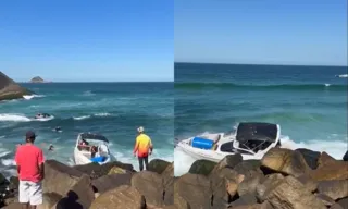 Imagem ilustrativa da imagem Vídeo: lancha é arrastada e bate em pedras na Praia da Barra