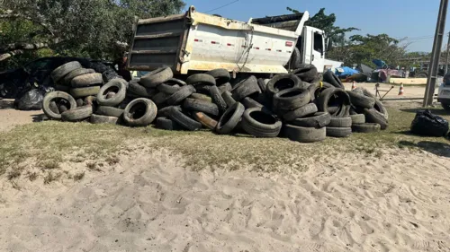 350 pneus foram direcionados a um empreendimento em Magé, servindo como espécie de "recheio das rochas"