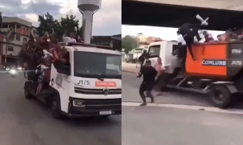 Dezenas de jovens estavam em um caminhão da Comlurb