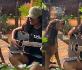 Vídeo: cachorro faz 'dueto' de música sertaneja com tutora