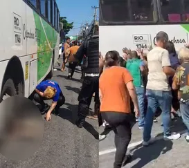 Idosa é atropelada por ônibus no Rio e população levanta veículo