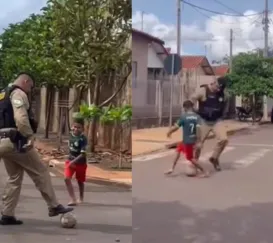 Policiais se divertem com crianças em futebol de rua; vídeo