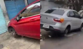 Imagem ilustrativa da imagem Arrastão! Carros amanhecem sem rodas na Baixada; vídeo