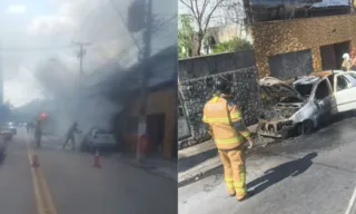 Imagem ilustrativa da imagem Carro em chamas mobiliza bombeiros em Niterói; vídeo