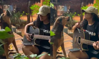 Imagem ilustrativa da imagem Vídeo: cachorro faz 'dueto' de música sertaneja com tutora