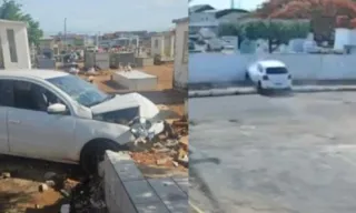 Imagem ilustrativa da imagem Vídeo: carro desgovernado invade cemitério e destrói túmulos