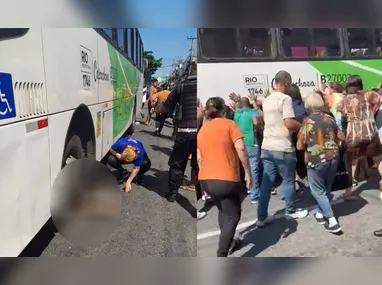 A mulher ficou com uma das pernas presa em uma das rodas do coletivo