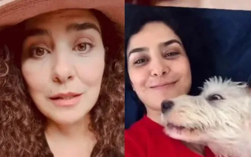 A atriz Letícia Sabatella e um de seus cachorros