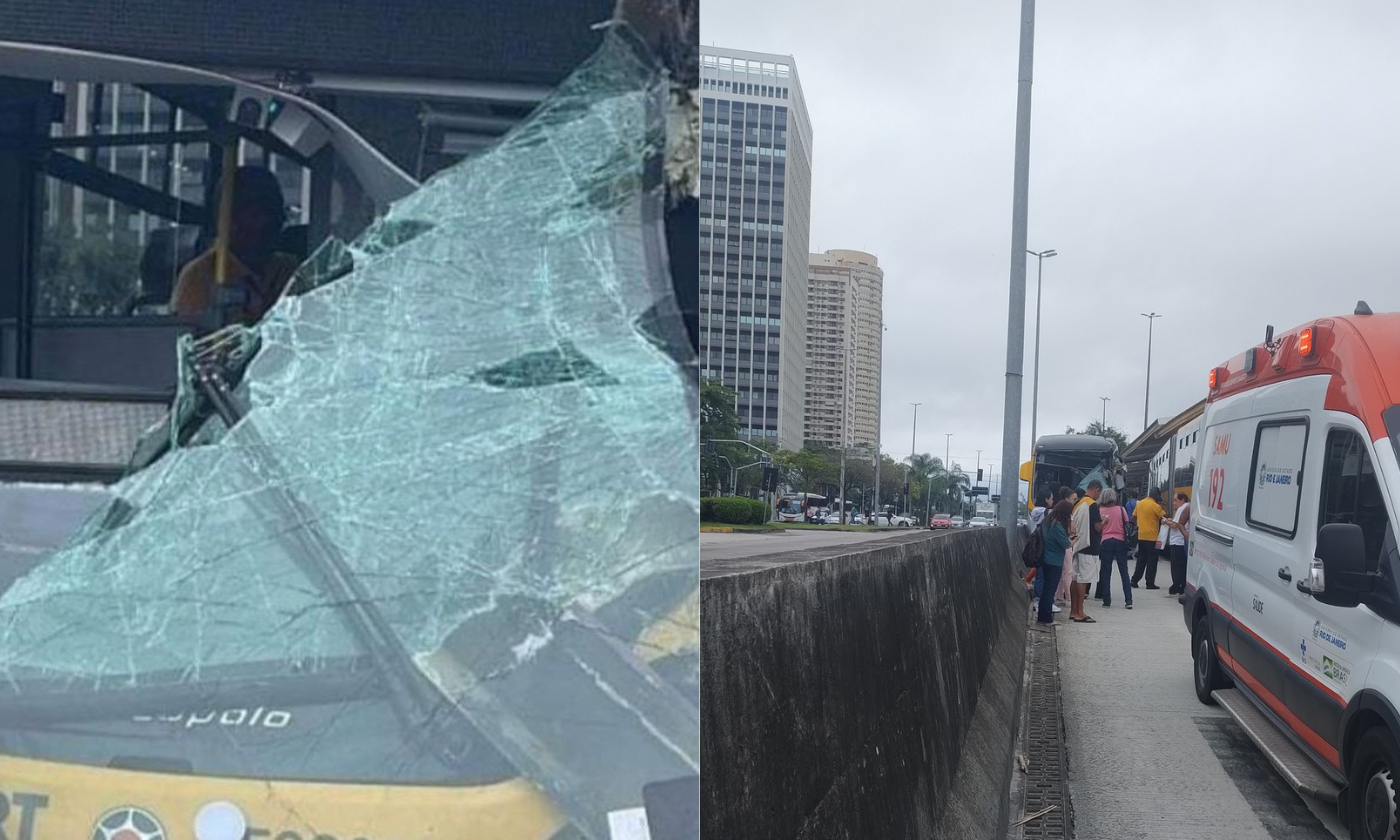 Acidente entre BRTs deixa feridos e interdita estação no Rio