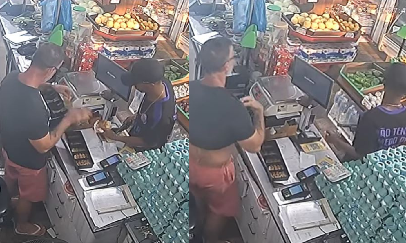 Flagrante! Assaltante 'faz a limpa' em mercearia na Baixada Fluminense