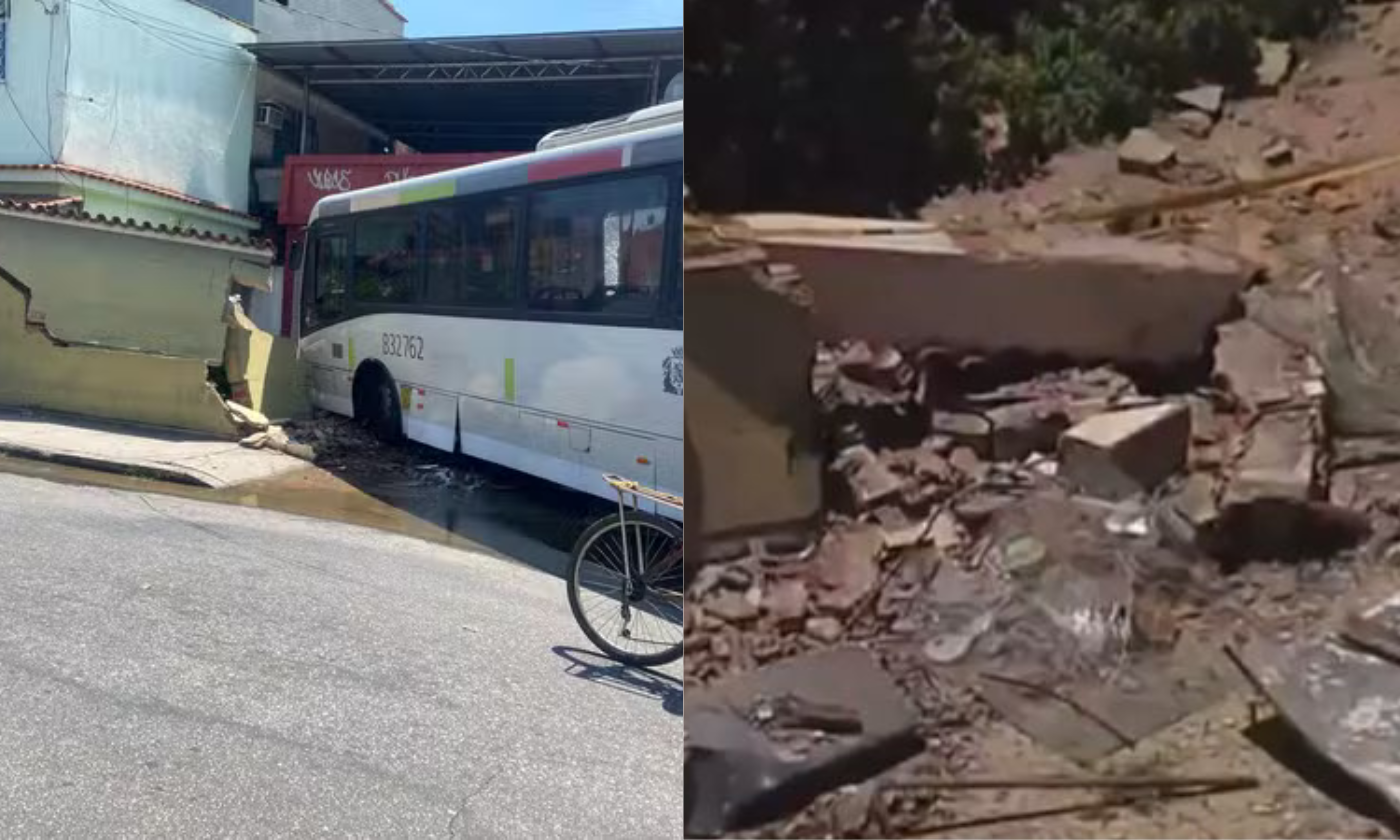 Ônibus derruba muro e vai parar em quintal de casa no Rio