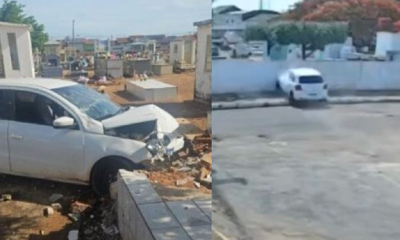 Vídeo: carro desgovernado invade cemitério e destrói túmulos