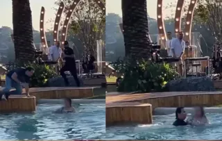 Imagem ilustrativa da imagem Fã cai em piscina durante gravação de DVD de sertanejo; vídeo