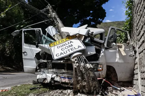 Caminhão perdeu o freio e ficou completamente destruído