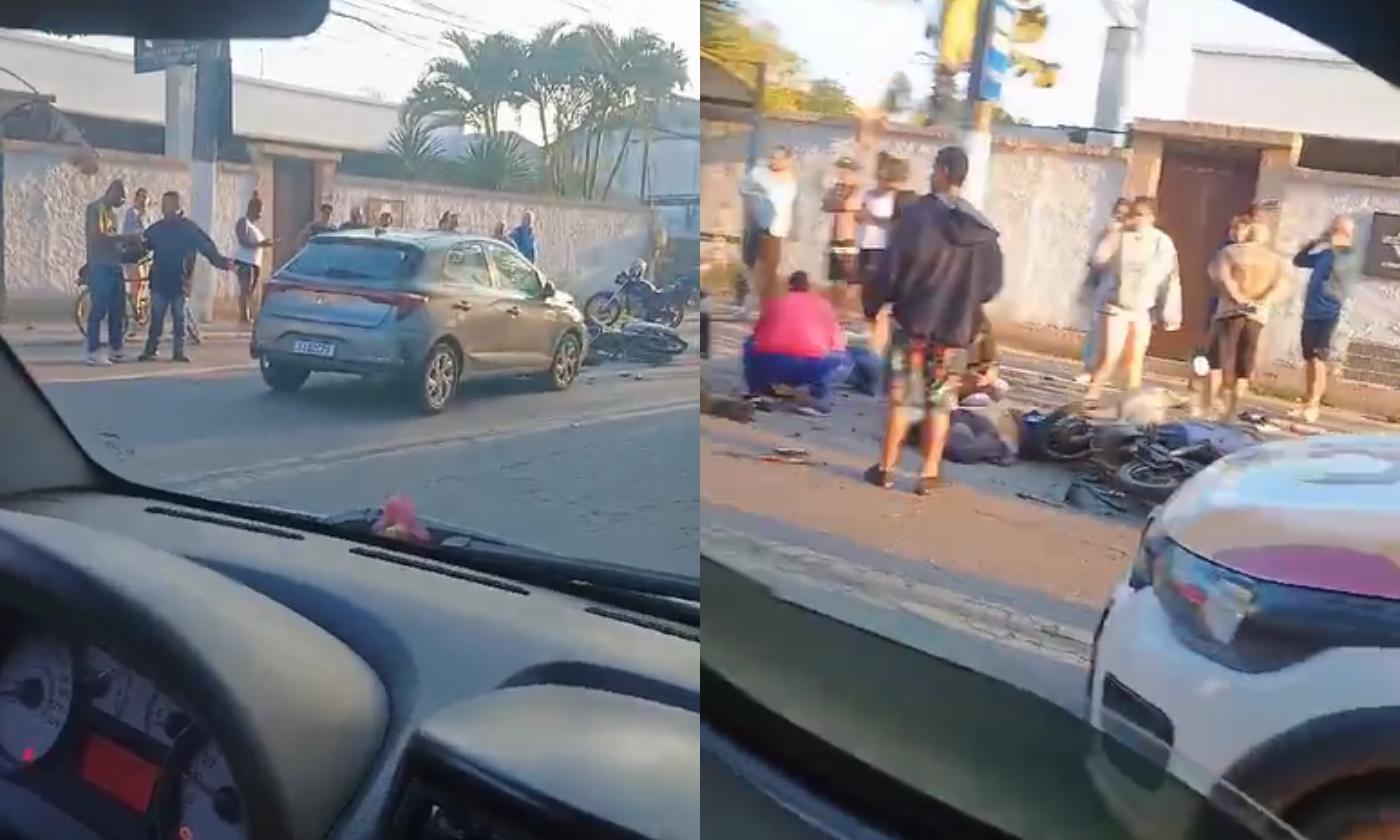 Vídeo: colisão entre carro e moto deixa um ferido em São Gonçalo