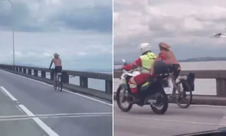 Imagem ilustrativa da imagem Depois de jet ski, ciclista é flagrado na Ponte Rio-Niterói; vídeo