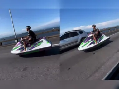 Imagem ilustrativa da imagem Jet ski é visto cruzando a Ponte Rio-Niterói; veja vídeo