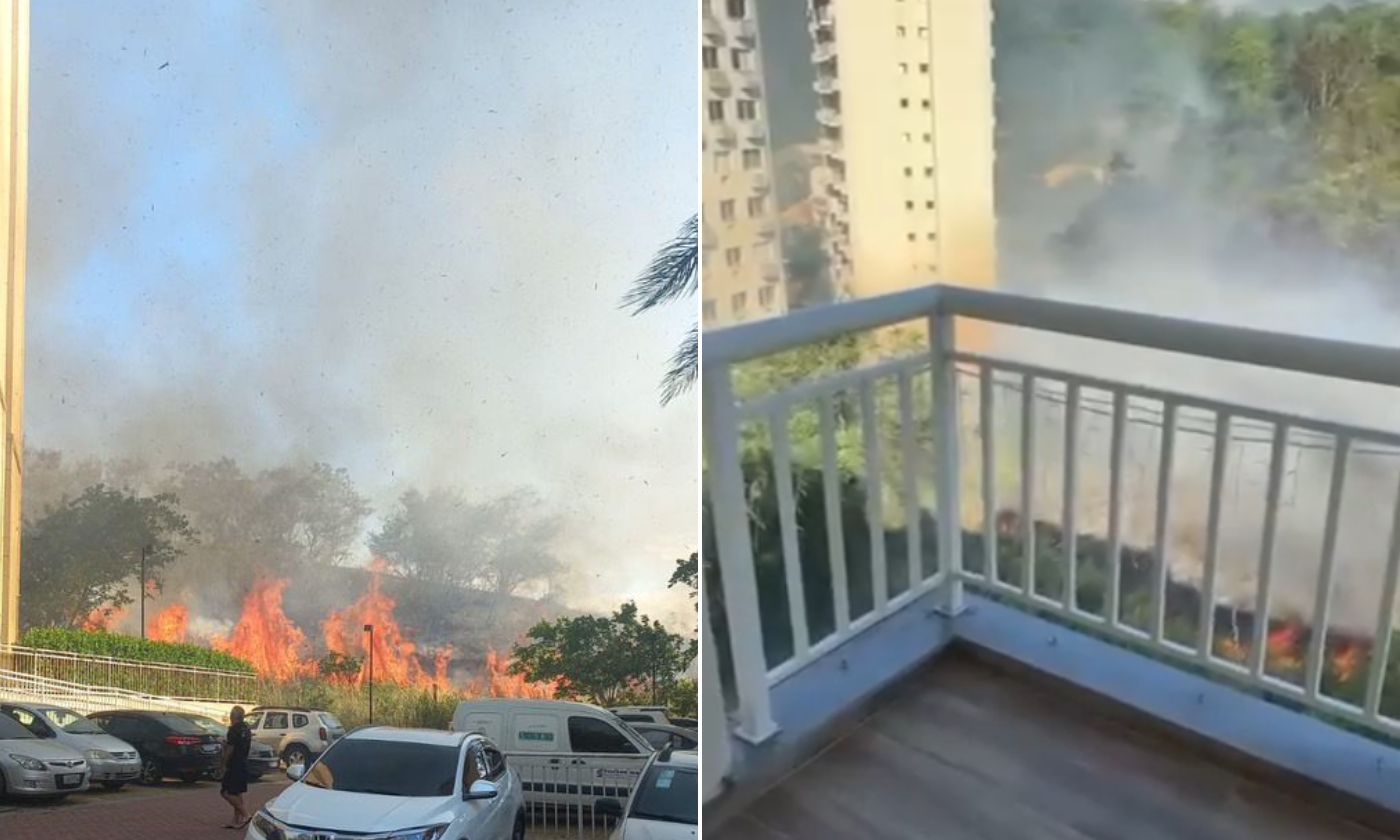 Incêndio em mata quase atinge prédios em São Gonçalo; vídeo