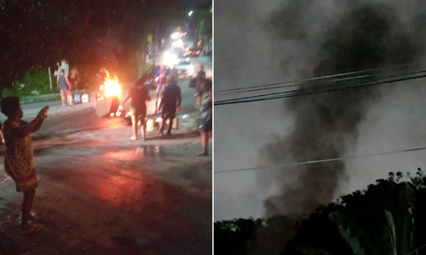 Moradores queimam pneus durante protesto em SG; vídeo