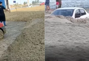 Imagem ilustrativa da imagem Espuma 'misteriosa' invade ruas do Centro de Saquarema; vídeo