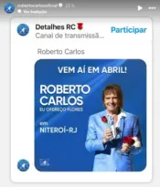 Imagem ilustrativa da imagem Roberto Carlos confirma show em Niterói no mês que vem