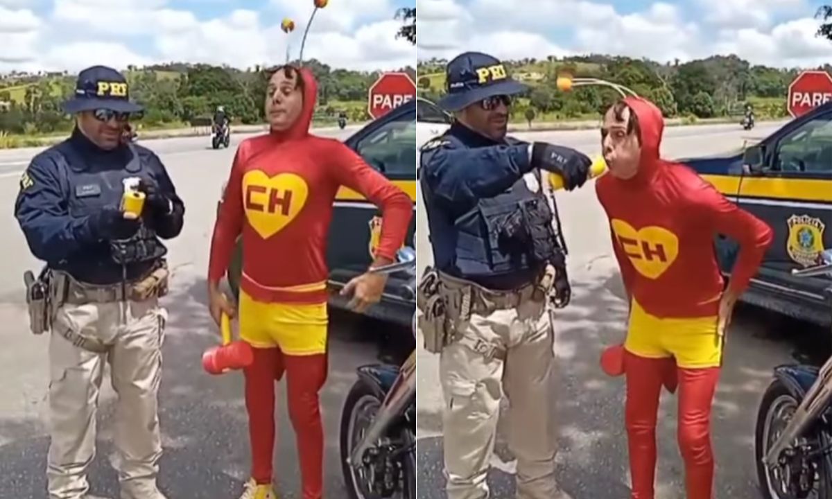 Vídeo: homem fantasiado de Chapolin é parado em blitz da PRF