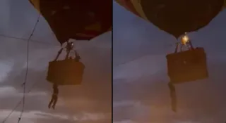 Imagem ilustrativa da imagem Jovem fica pendurado e cai de balão em Goiás; vídeo