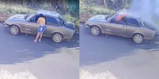 Imagem ilustrativa da imagem Vídeo: Mulher incendeia carro do marido que queria ir ao bar