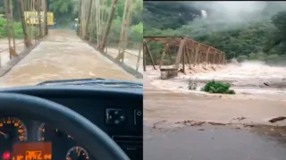 Imagem ilustrativa da imagem Vídeo mostra ponte desabando após passagem de carro no RS