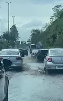 Imagem ilustrativa da imagem Bolsão d'água complica trânsito na RJ-104; vídeo