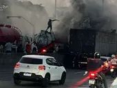 Caminhão pega fogo e interdita pista da Avenida Brasil