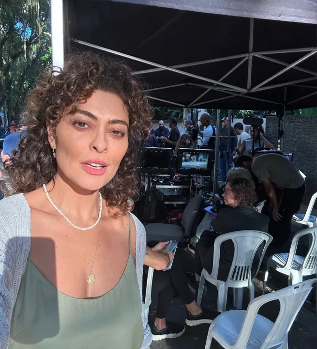 Atriz compartilhou os registros do set de filmagem em suas redes