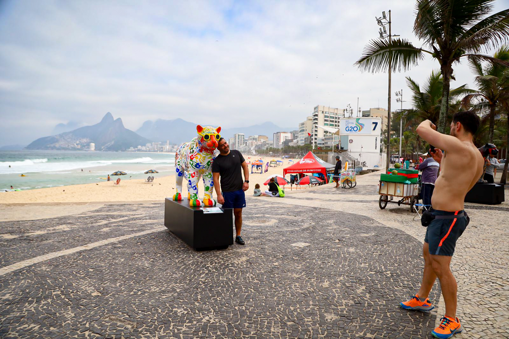 Onças-pintadas 'visitam' calçadão de praia carioca e encantam