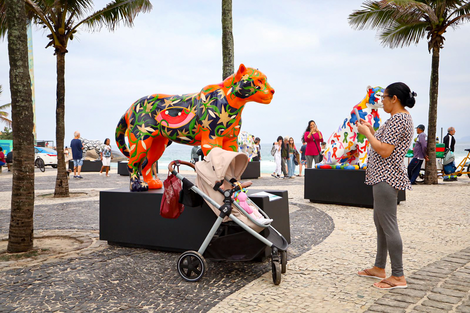 Onças-pintadas 'visitam' calçadão de praia carioca e encantam