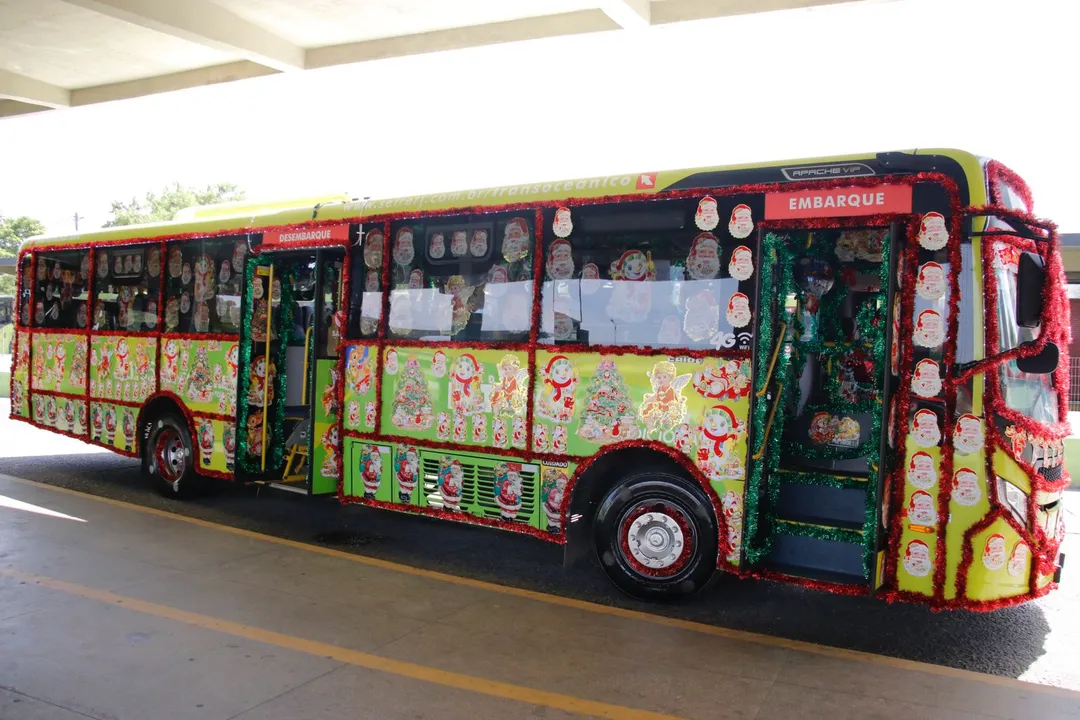 Ônibus vira 'trenó' e atrai atenção de passageiros