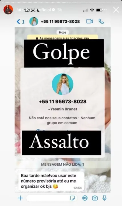 Luiza Brunet alertou sobre o golpe em suas redes sociais