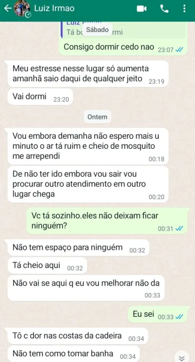 Mensagens trocadas entre Luiz Claudio e a irmã